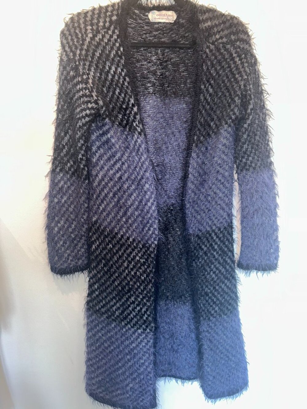 Ottod'Ame Women's Blue Black Mohair Wool Blend Long Cardigan